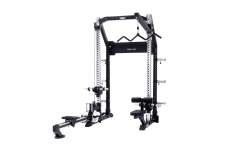 cross + rack sentadillas + polea alta + remo