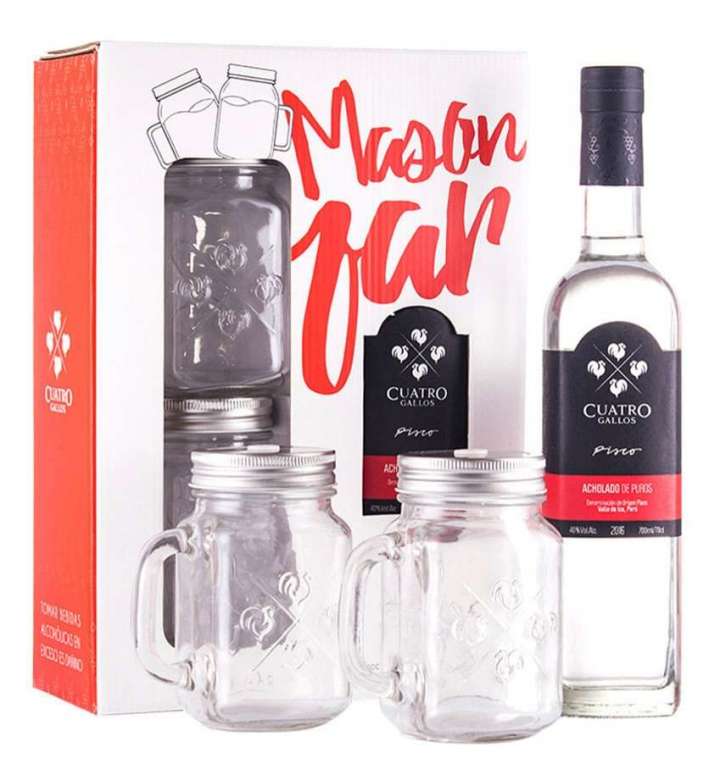 Pack: 1 Pisco acholado + 2 jarras de Mason Jar